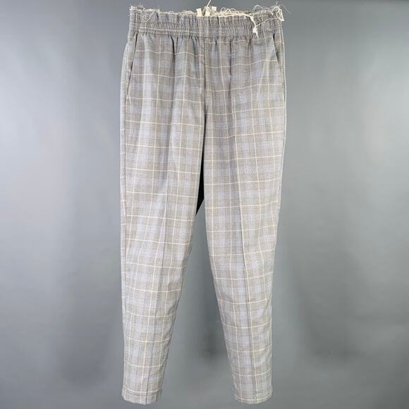 CAMIEL FORTGENS Size S Grandma Grey Plaid Wool Elastic Waistband Casual Pants - Picture 1 of 4